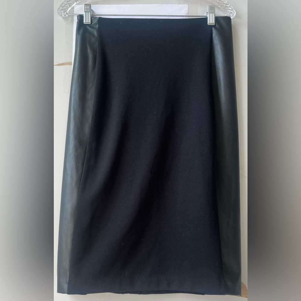 Michael Kors Black Stretch Pencil Skirt Faux Leather Panel Size Large